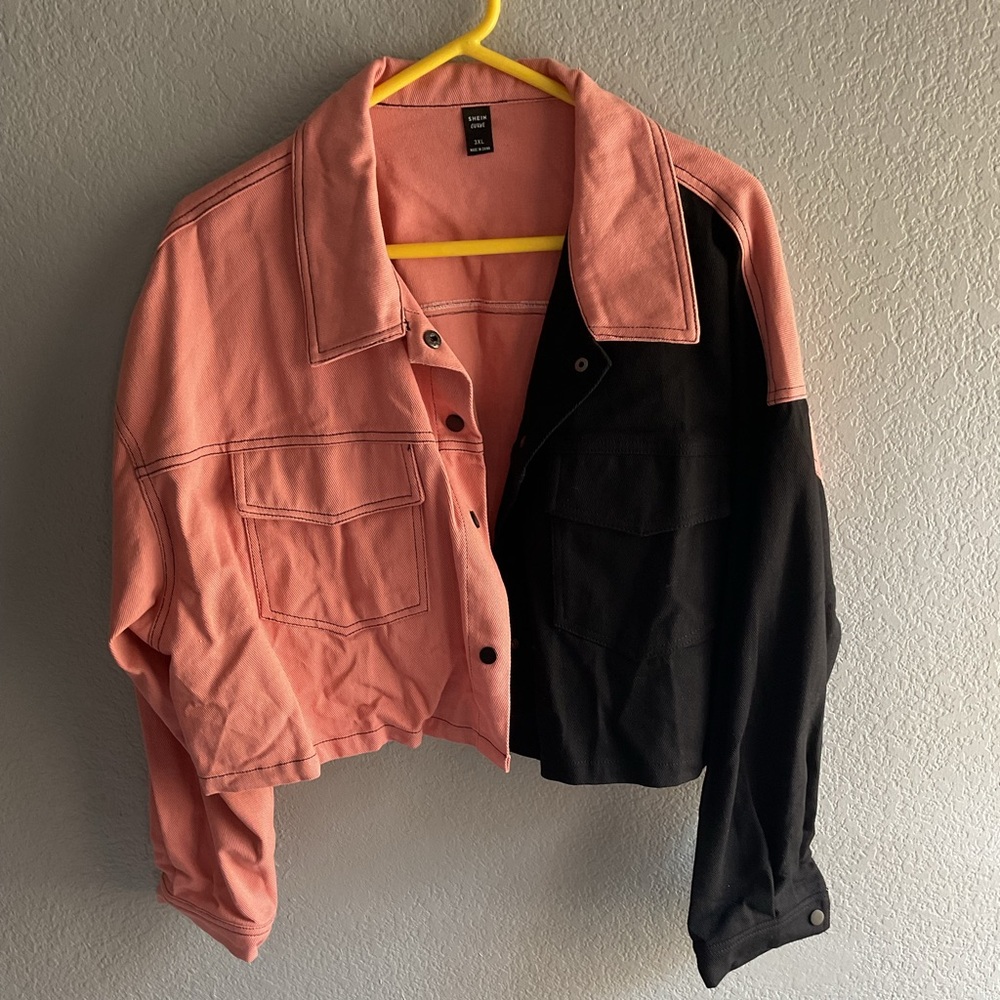 SHEIN Pink and Black Jean Jacket